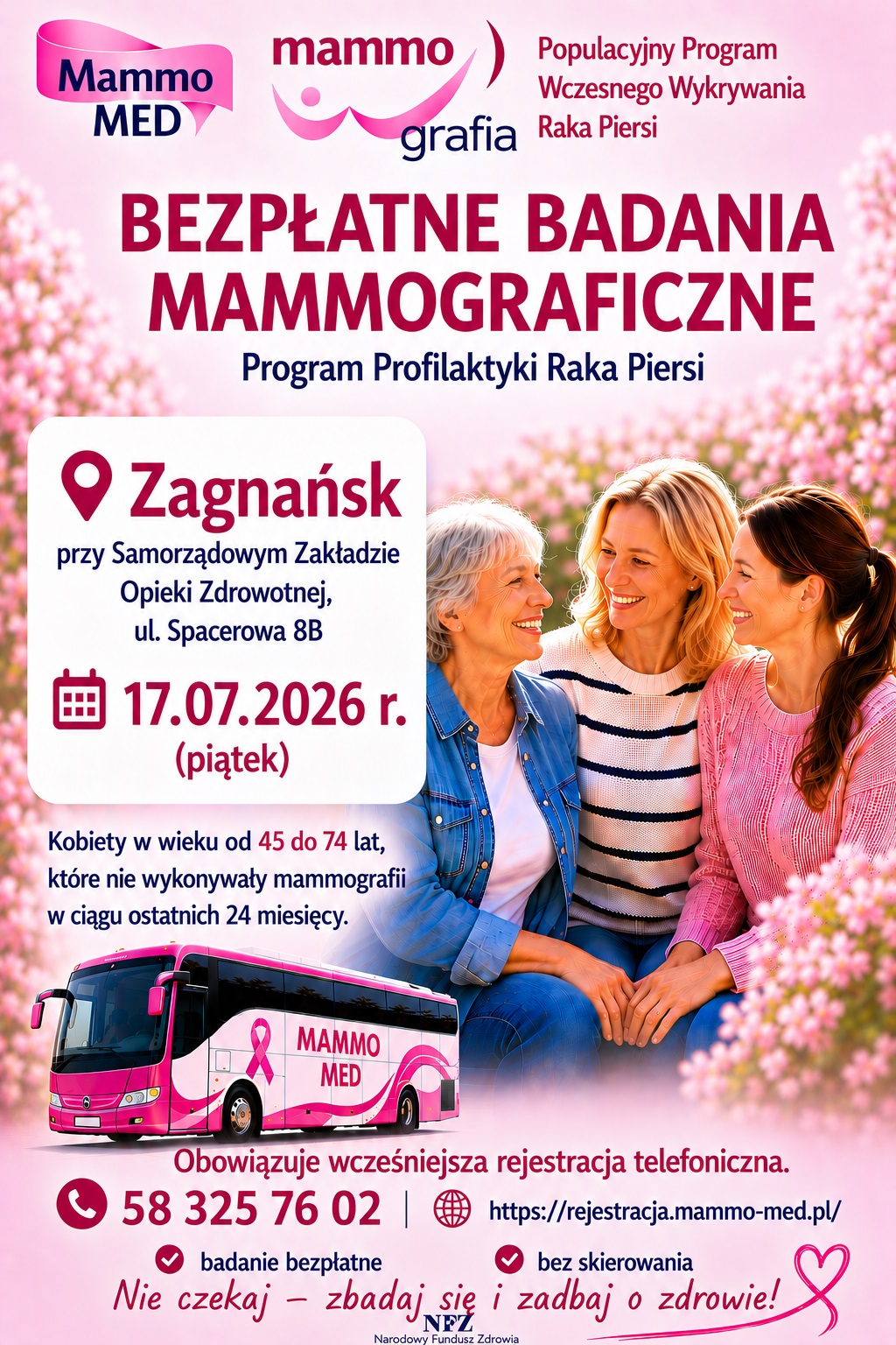 Bezpłatne badania mammograficzne w Zagnańsku 17.07.2026